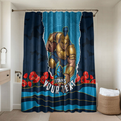 Personalized Gold Coast Titans ANZAC Tribute Bathroom Set Poppy Field Soldier Silhouette Aboriginal Rugby Mascot