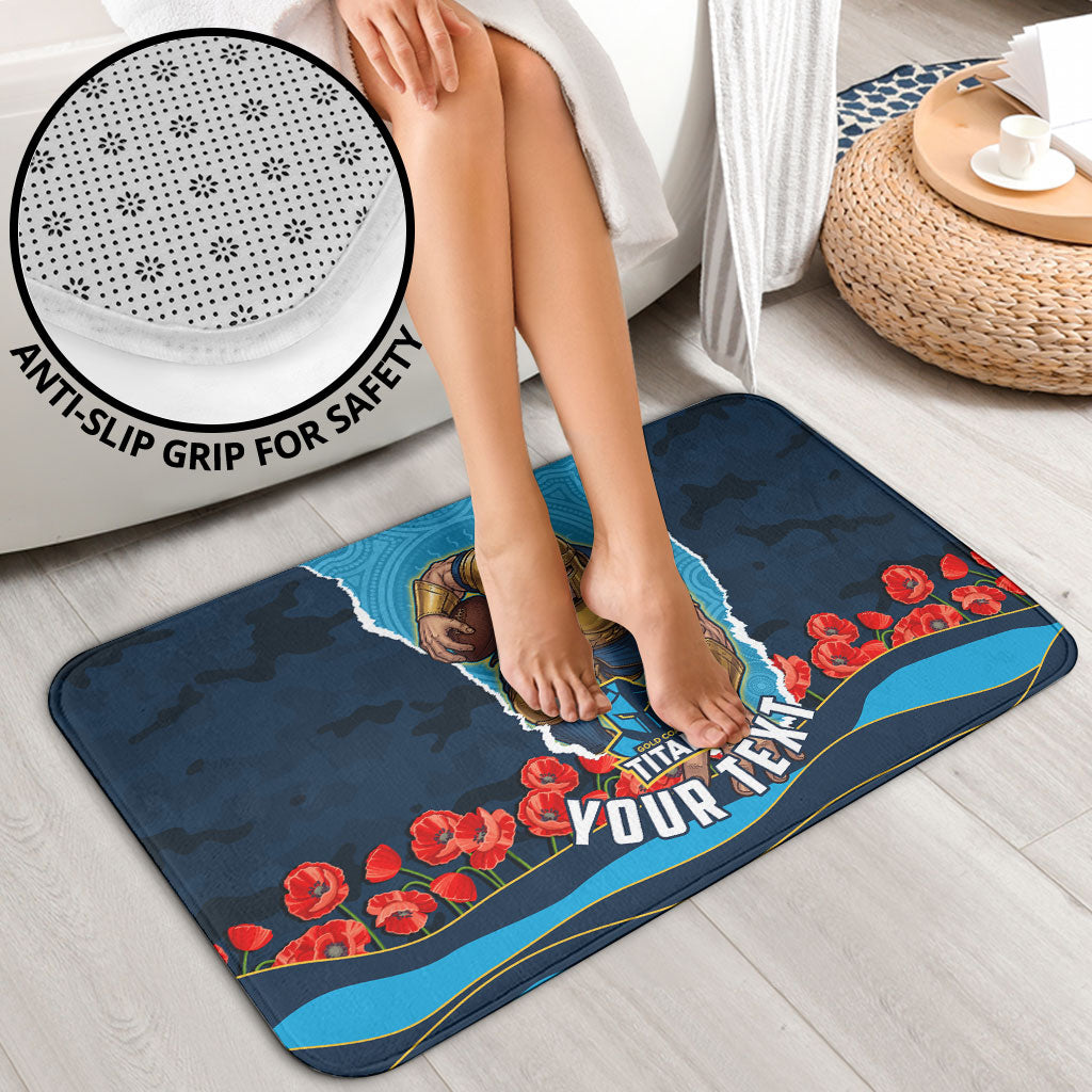 Personalized Gold Coast Titans ANZAC Tribute Bathroom Set Poppy Field Soldier Silhouette Aboriginal Rugby Mascot
