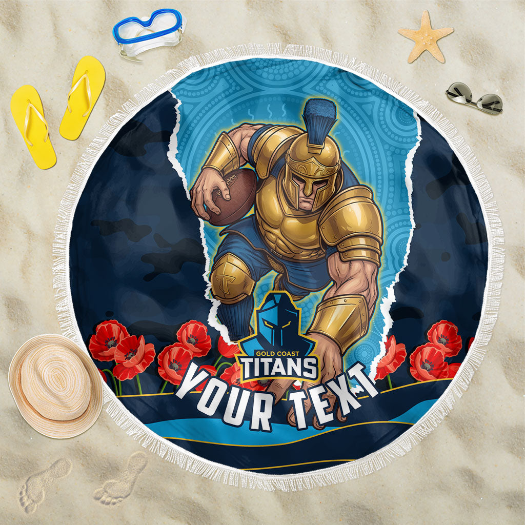 Personalized Gold Coast Titans ANZAC Tribute Beach Blanket Poppy Field Soldier Silhouette Aboriginal Rugby Mascot