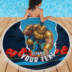 Personalized Gold Coast Titans ANZAC Tribute Beach Blanket Poppy Field Soldier Silhouette Aboriginal Rugby Mascot