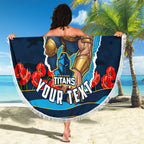Personalized Gold Coast Titans ANZAC Tribute Beach Blanket Poppy Field Soldier Silhouette Aboriginal Rugby Mascot
