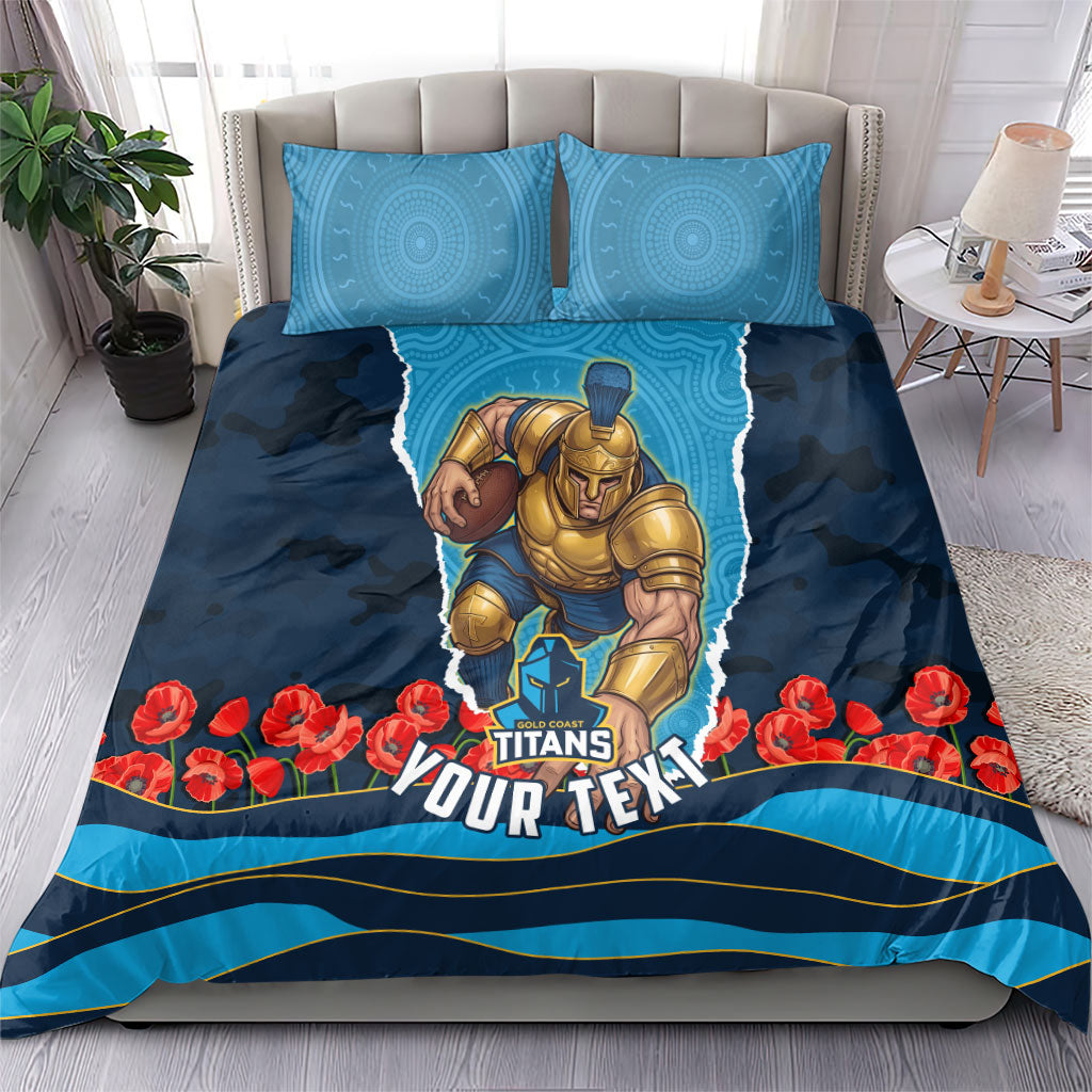 Personalized Gold Coast Titans ANZAC Tribute Bedding Set Poppy Field Soldier Silhouette Aboriginal Rugby Mascot