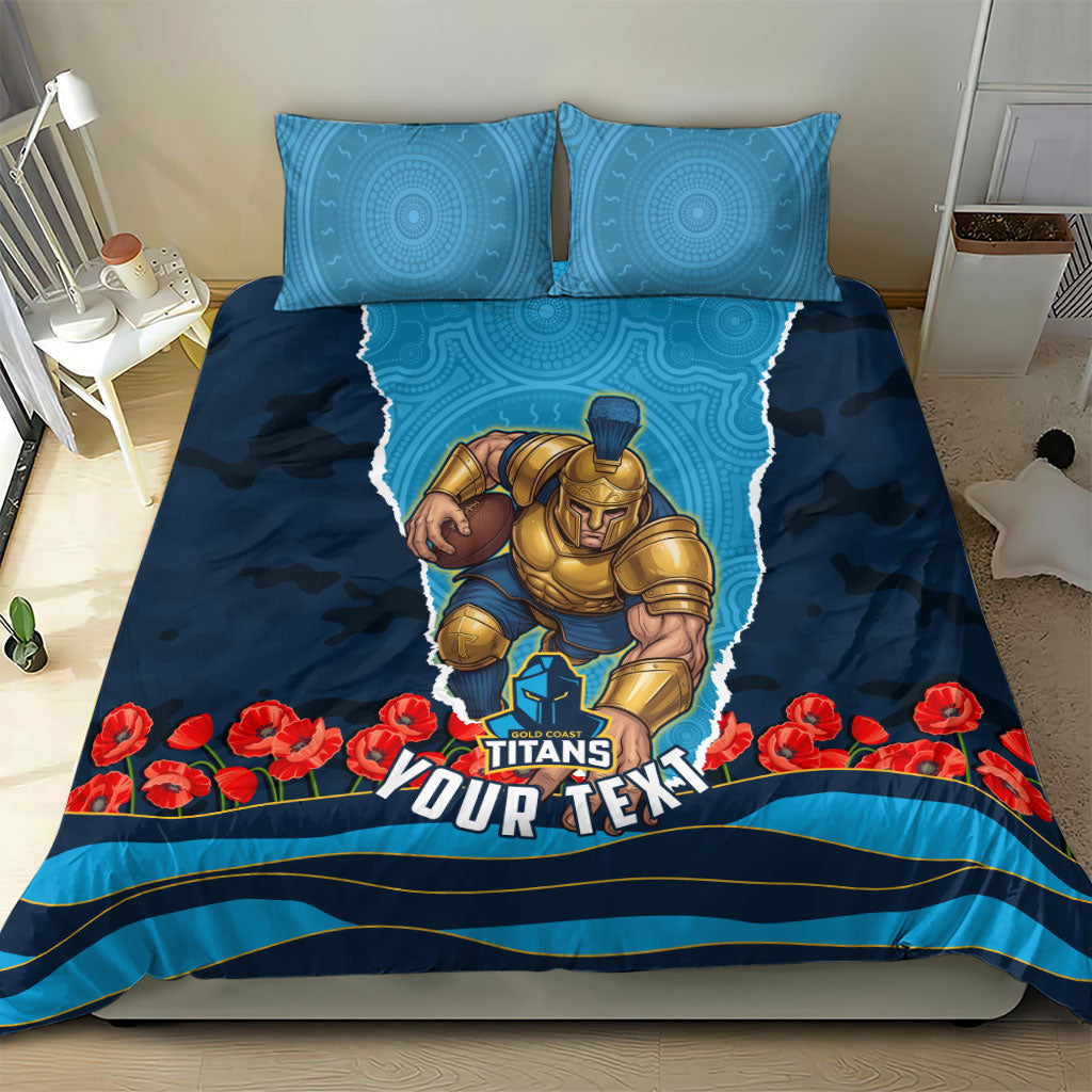 Personalized Gold Coast Titans ANZAC Tribute Bedding Set Poppy Field Soldier Silhouette Aboriginal Rugby Mascot