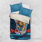 Personalized Gold Coast Titans ANZAC Tribute Bedding Set Poppy Field Soldier Silhouette Aboriginal Rugby Mascot