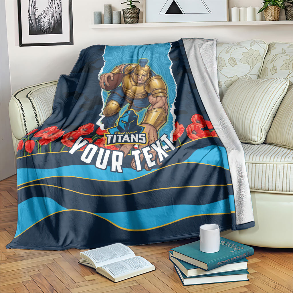 Personalized Gold Coast Titans ANZAC Tribute Blanket Poppy Field Soldier Silhouette Aboriginal Rugby Mascot