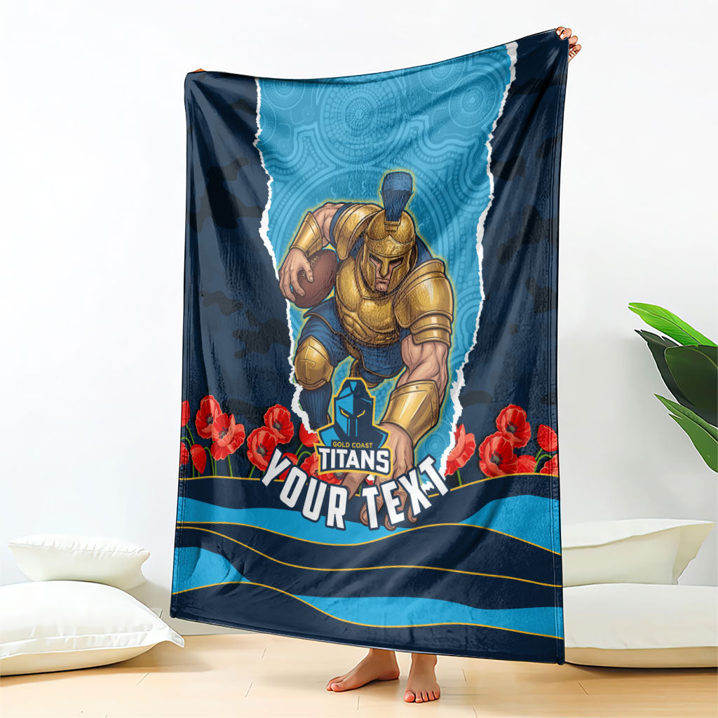 Personalized Gold Coast Titans ANZAC Tribute Blanket Poppy Field Soldier Silhouette Aboriginal Rugby Mascot