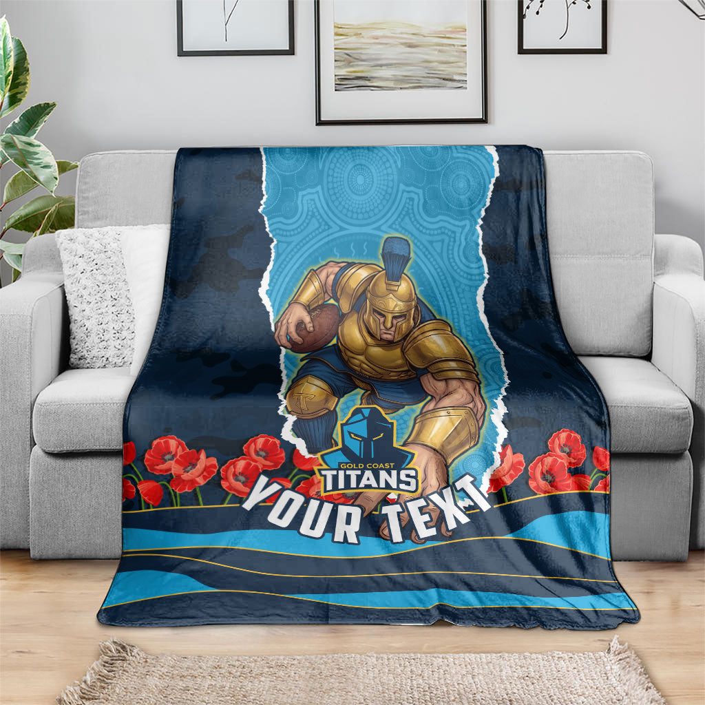 Personalized Gold Coast Titans ANZAC Tribute Blanket Poppy Field Soldier Silhouette Aboriginal Rugby Mascot