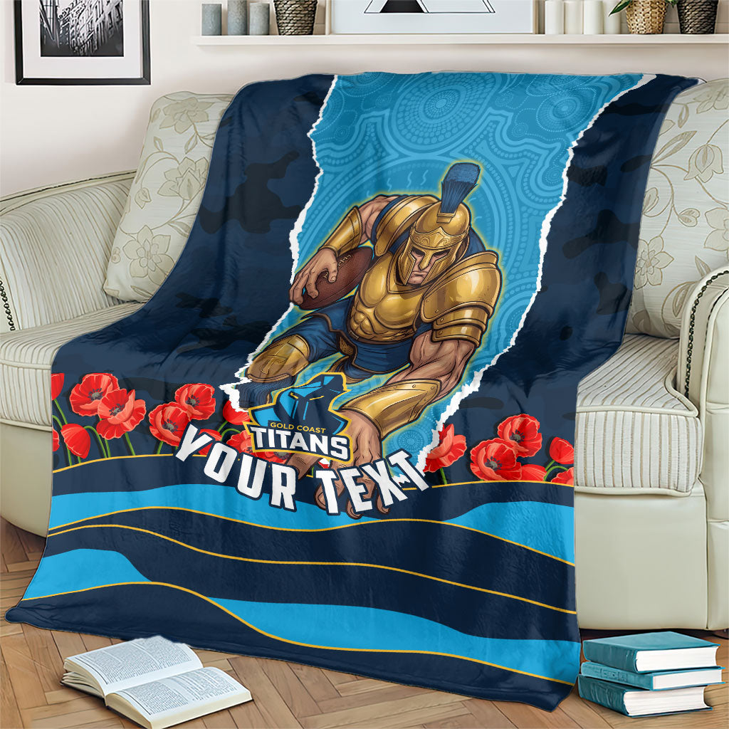 Personalized Gold Coast Titans ANZAC Tribute Blanket Poppy Field Soldier Silhouette Aboriginal Rugby Mascot