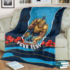 Personalized Gold Coast Titans ANZAC Tribute Blanket Poppy Field Soldier Silhouette Aboriginal Rugby Mascot