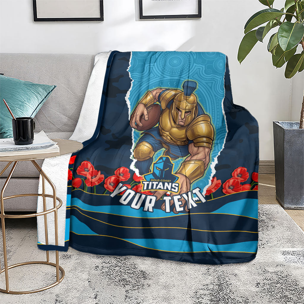Personalized Gold Coast Titans ANZAC Tribute Blanket Poppy Field Soldier Silhouette Aboriginal Rugby Mascot