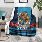 Personalized Gold Coast Titans ANZAC Tribute Blanket Poppy Field Soldier Silhouette Aboriginal Rugby Mascot