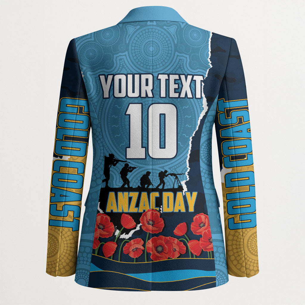 Personalized Gold Coast Titans ANZAC Tribute Blazer Poppy Field Soldier Silhouette Aboriginal Rugby Mascot