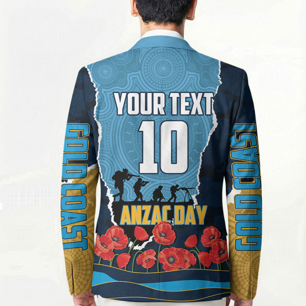 Personalized Gold Coast Titans ANZAC Tribute Blazer Poppy Field Soldier Silhouette Aboriginal Rugby Mascot