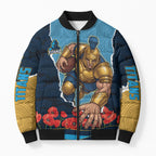 Personalized Gold Coast Titans ANZAC Tribute Bomber Puffer Jacket Poppy Field Soldier Silhouette Aboriginal Rugby Mascot