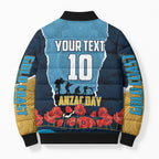 Personalized Gold Coast Titans ANZAC Tribute Bomber Puffer Jacket Poppy Field Soldier Silhouette Aboriginal Rugby Mascot