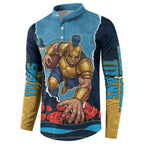 Personalized Gold Coast Titans ANZAC Tribute Button Sweatshirt Poppy Field Soldier Silhouette Aboriginal Rugby Mascot