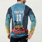 Personalized Gold Coast Titans ANZAC Tribute Button Sweatshirt Poppy Field Soldier Silhouette Aboriginal Rugby Mascot