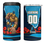 Personalized Gold Coast Titans ANZAC Tribute 4 in 1 Can Cooler Tumbler Poppy Field Soldier Silhouette Aboriginal Rugby Mascot