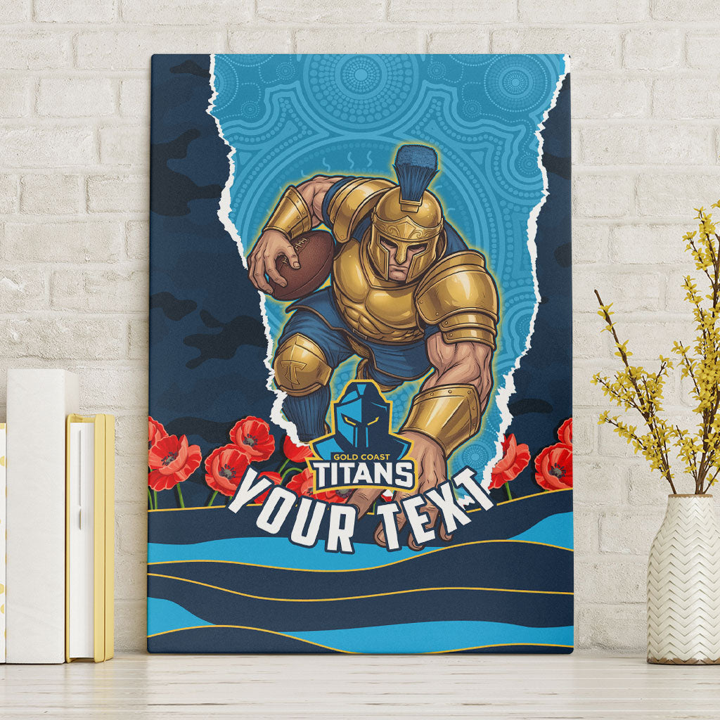 Personalized Gold Coast Titans ANZAC Tribute Canvas Wall Art Poppy Field Soldier Silhouette Aboriginal Rugby Mascot