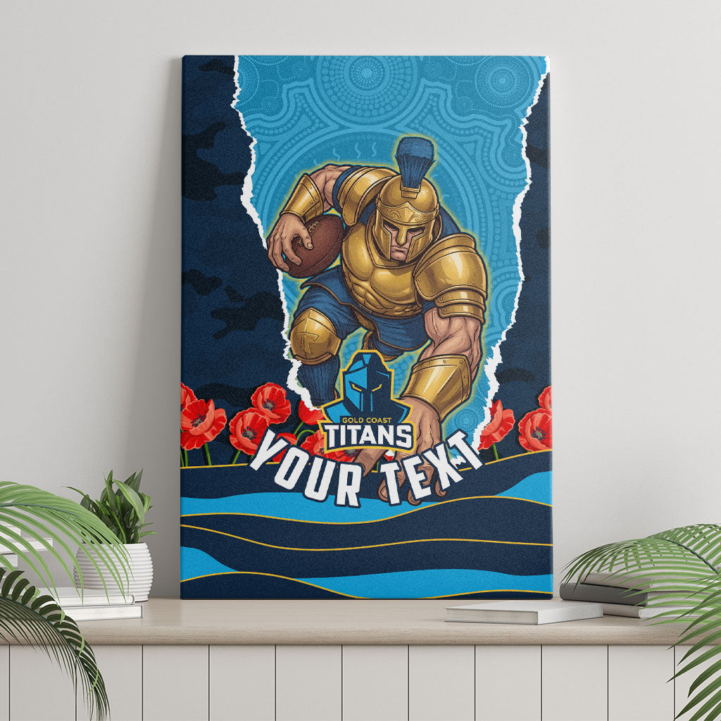 Personalized Gold Coast Titans ANZAC Tribute Canvas Wall Art Poppy Field Soldier Silhouette Aboriginal Rugby Mascot