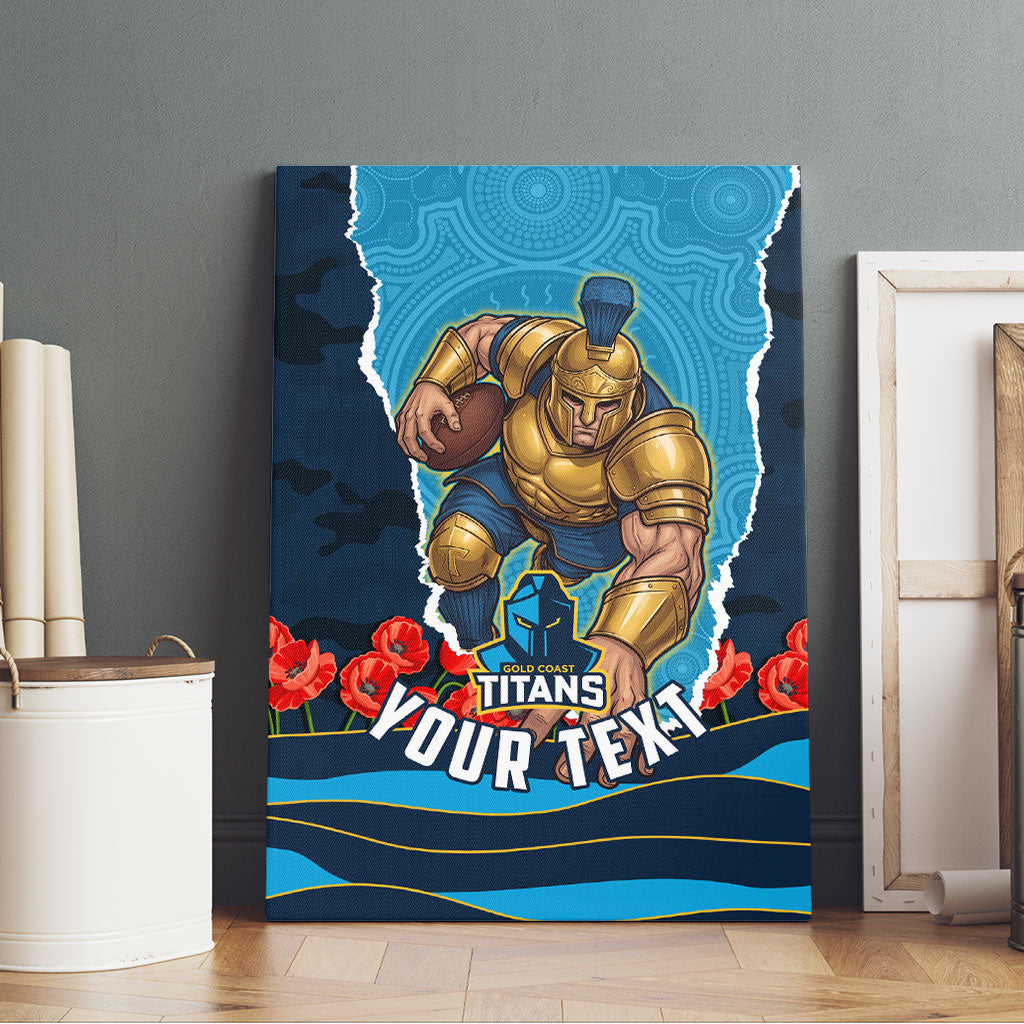 Personalized Gold Coast Titans ANZAC Tribute Canvas Wall Art Poppy Field Soldier Silhouette Aboriginal Rugby Mascot