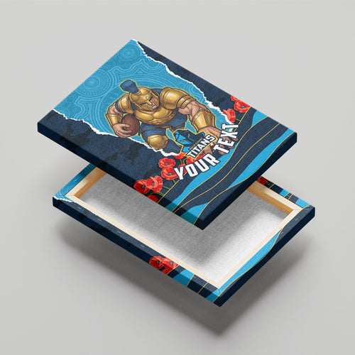 Personalized Gold Coast Titans ANZAC Tribute Canvas Wall Art Poppy Field Soldier Silhouette Aboriginal Rugby Mascot