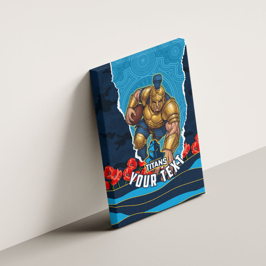 Personalized Gold Coast Titans ANZAC Tribute Canvas Wall Art Poppy Field Soldier Silhouette Aboriginal Rugby Mascot