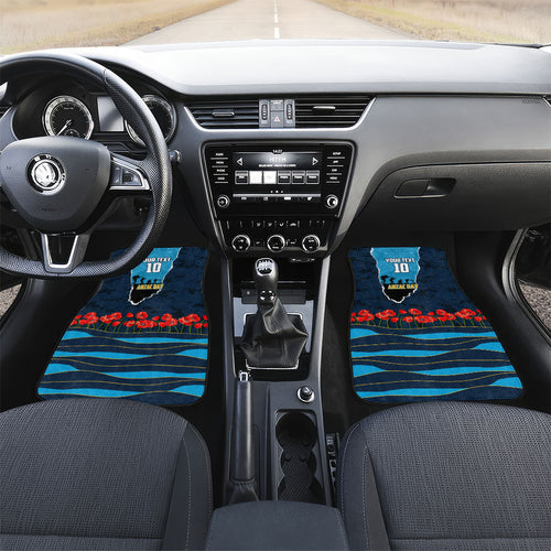 Personalized Gold Coast Titans ANZAC Tribute Car Mats Poppy Field Soldier Silhouette Aboriginal Rugby Mascot