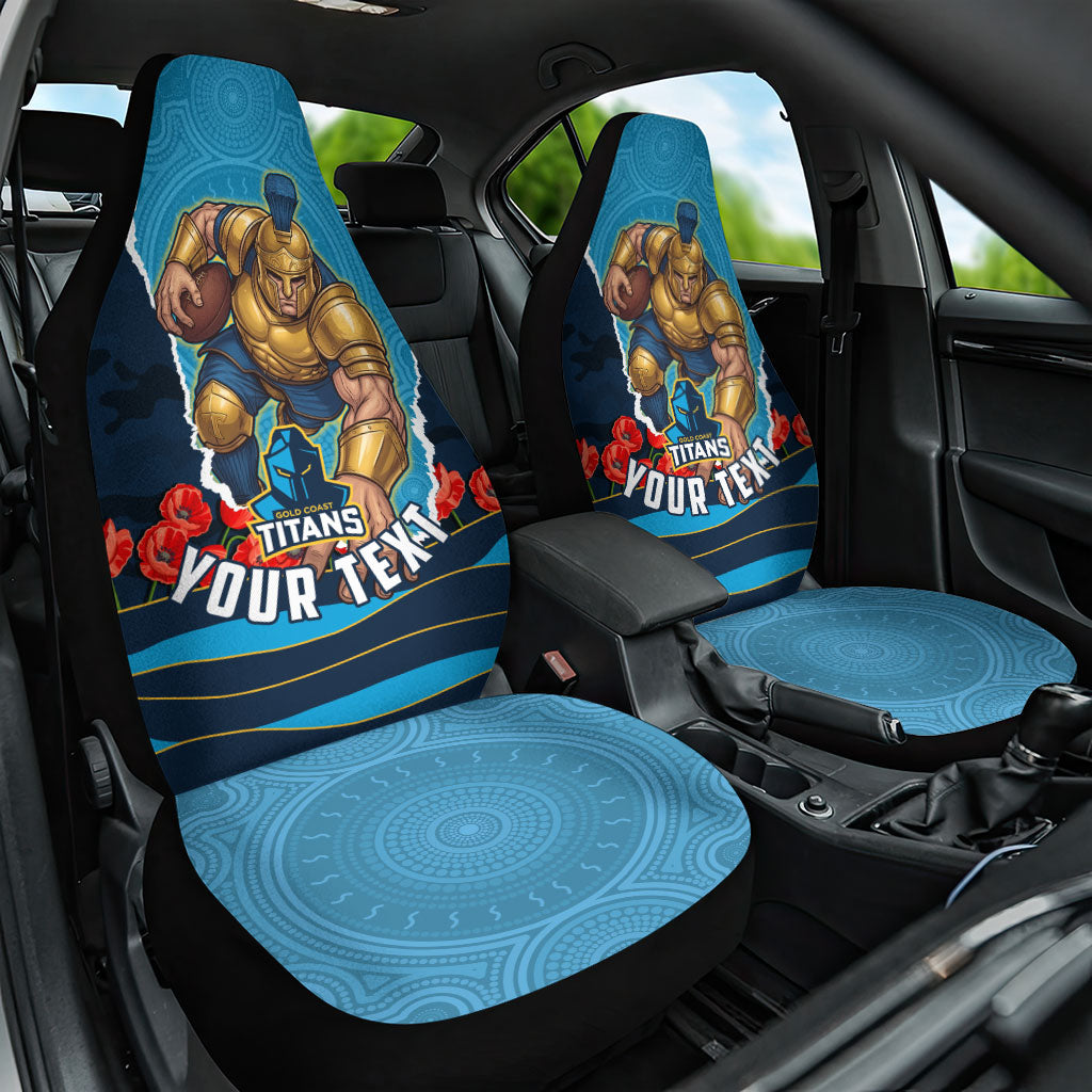 Personalized Gold Coast Titans ANZAC Tribute Car Seat Cover Poppy Field Soldier Silhouette Aboriginal Rugby Mascot