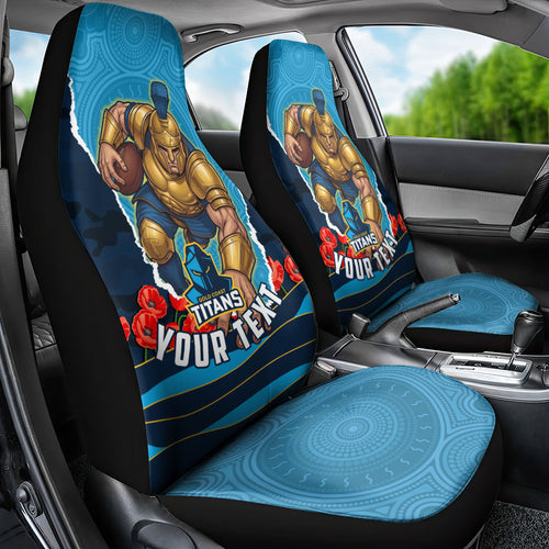 Personalized Gold Coast Titans ANZAC Tribute Car Seat Cover Poppy Field Soldier Silhouette Aboriginal Rugby Mascot