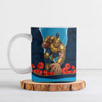 Personalized Gold Coast Titans ANZAC Tribute Ceramic Mug Poppy Field Soldier Silhouette Aboriginal Rugby Mascot