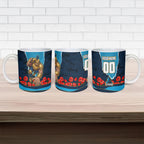 Personalized Gold Coast Titans ANZAC Tribute Ceramic Mug Poppy Field Soldier Silhouette Aboriginal Rugby Mascot
