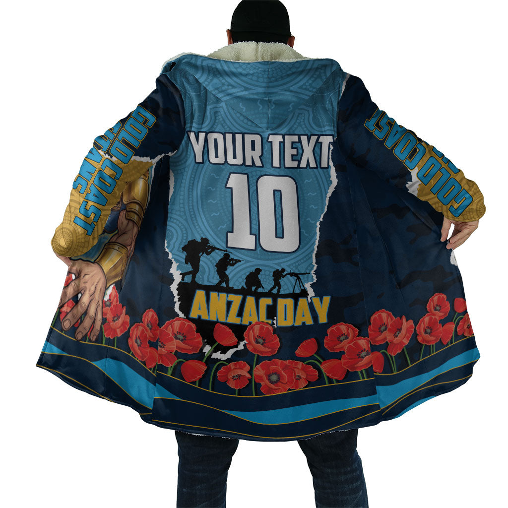 Personalized Gold Coast Titans ANZAC Tribute Cloak Poppy Field Soldier Silhouette Aboriginal Rugby Mascot