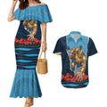 Personalized Gold Coast Titans ANZAC Tribute Couples Matching Mermaid Dress and Hawaiian Shirt Poppy Field Soldier Silhouette Aboriginal Rugby Mascot