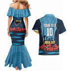 Personalized Gold Coast Titans ANZAC Tribute Couples Matching Mermaid Dress and Hawaiian Shirt Poppy Field Soldier Silhouette Aboriginal Rugby Mascot