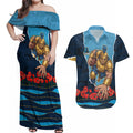 Personalized Gold Coast Titans ANZAC Tribute Couples Matching Off Shoulder Maxi Dress and Hawaiian Shirt Poppy Field Soldier Silhouette Aboriginal Rugby Mascot