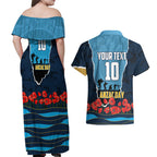 Personalized Gold Coast Titans ANZAC Tribute Couples Matching Off Shoulder Maxi Dress and Hawaiian Shirt Poppy Field Soldier Silhouette Aboriginal Rugby Mascot