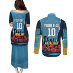 Personalized Gold Coast Titans ANZAC Tribute Couples Matching Puletasi and Long Sleeve Button Shirt Poppy Field Soldier Silhouette Aboriginal Rugby Mascot
