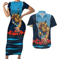Personalized Gold Coast Titans ANZAC Tribute Couples Matching Short Sleeve Bodycon Dress and Hawaiian Shirt Poppy Field Soldier Silhouette Aboriginal Rugby Mascot