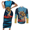 Personalized Gold Coast Titans ANZAC Tribute Couples Matching Short Sleeve Bodycon Dress and Long Sleeve Button Shirt Poppy Field Soldier Silhouette Aboriginal Rugby Mascot