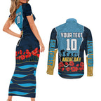 Personalized Gold Coast Titans ANZAC Tribute Couples Matching Short Sleeve Bodycon Dress and Long Sleeve Button Shirt Poppy Field Soldier Silhouette Aboriginal Rugby Mascot