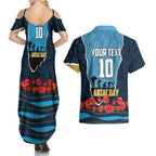 Personalized Gold Coast Titans ANZAC Tribute Couples Matching Summer Maxi Dress and Hawaiian Shirt Poppy Field Soldier Silhouette Aboriginal Rugby Mascot