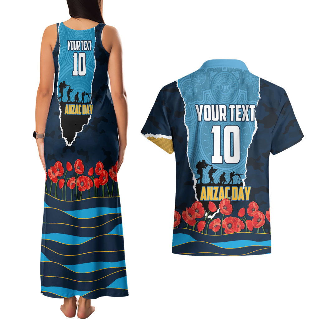 Personalized Gold Coast Titans ANZAC Tribute Couples Matching Tank Maxi Dress and Hawaiian Shirt Poppy Field Soldier Silhouette Aboriginal Rugby Mascot
