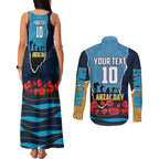 Personalized Gold Coast Titans ANZAC Tribute Couples Matching Tank Maxi Dress and Long Sleeve Button Shirt Poppy Field Soldier Silhouette Aboriginal Rugby Mascot