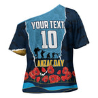 Personalized Gold Coast Titans ANZAC Tribute Cross Shoulder Shirt Poppy Field Soldier Silhouette Aboriginal Rugby Mascot