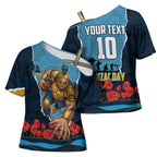 Personalized Gold Coast Titans ANZAC Tribute Cross Shoulder Shirt Poppy Field Soldier Silhouette Aboriginal Rugby Mascot