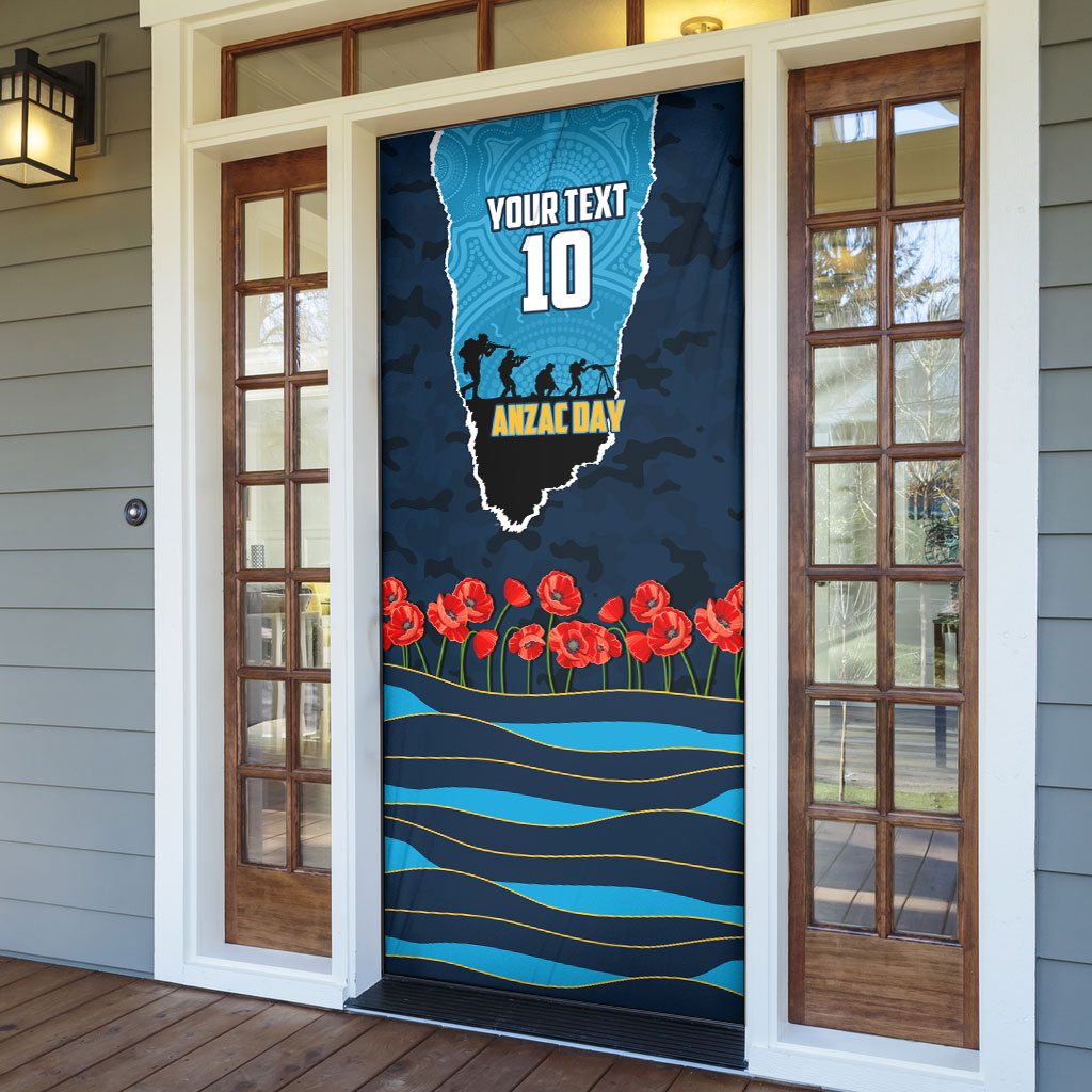 Personalized Gold Coast Titans ANZAC Tribute Door Cover Poppy Field Soldier Silhouette Aboriginal Rugby Mascot