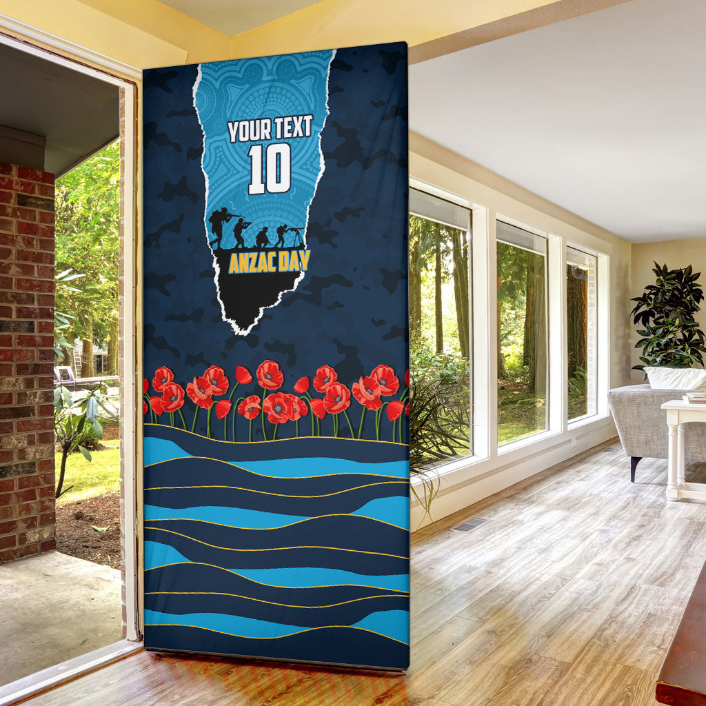 Personalized Gold Coast Titans ANZAC Tribute Door Cover Poppy Field Soldier Silhouette Aboriginal Rugby Mascot