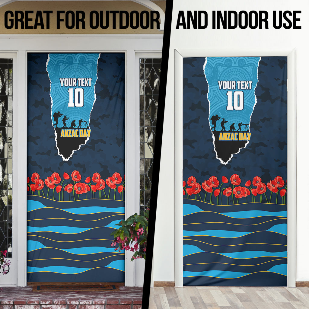 Personalized Gold Coast Titans ANZAC Tribute Door Cover Poppy Field Soldier Silhouette Aboriginal Rugby Mascot