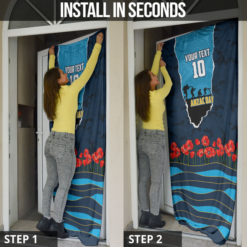 Personalized Gold Coast Titans ANZAC Tribute Door Cover Poppy Field Soldier Silhouette Aboriginal Rugby Mascot